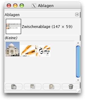 Ansicht des Dialoges Ablagen